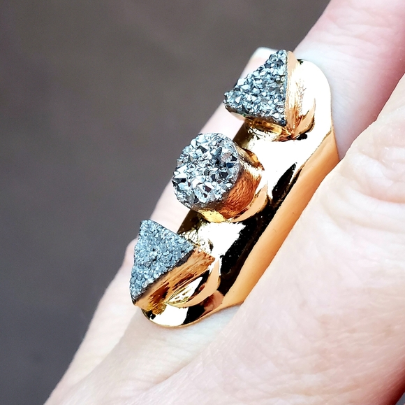 New Unique Titanium Druzy Adjustable Gold Ring. - Picture 2 of 16